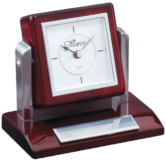 Tilting Rosewood Desk Clock - Click Image to Close